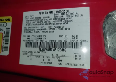 2021 Ford Mustang Ecoboost Premium from USA, damaged, VIN 1FATP8UHXM5123889